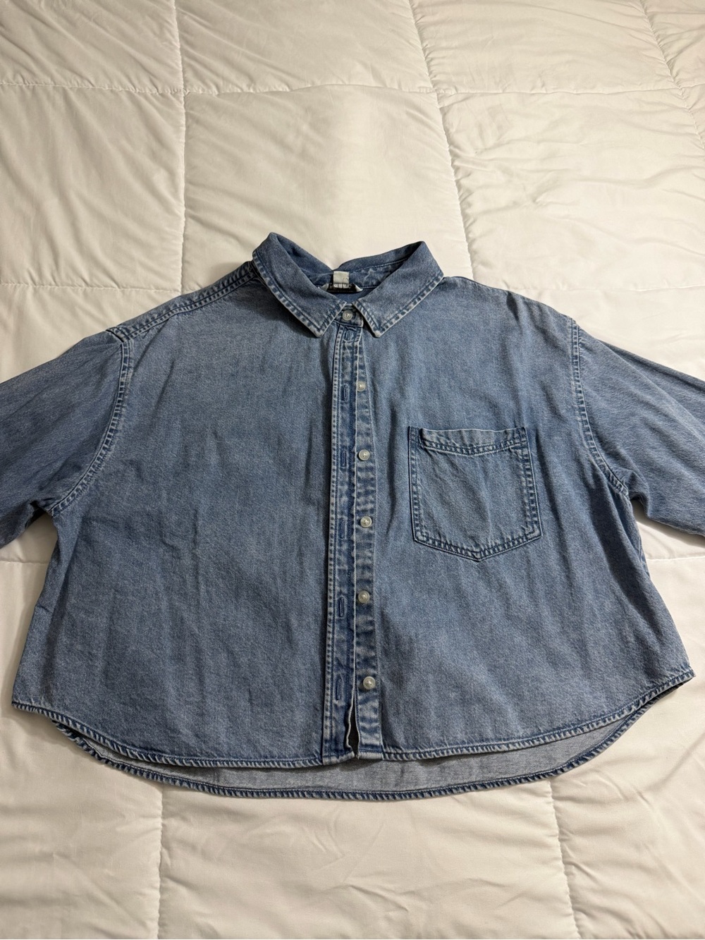 American Eagle Outfitters Light Blue Denim Button-Down Shirt